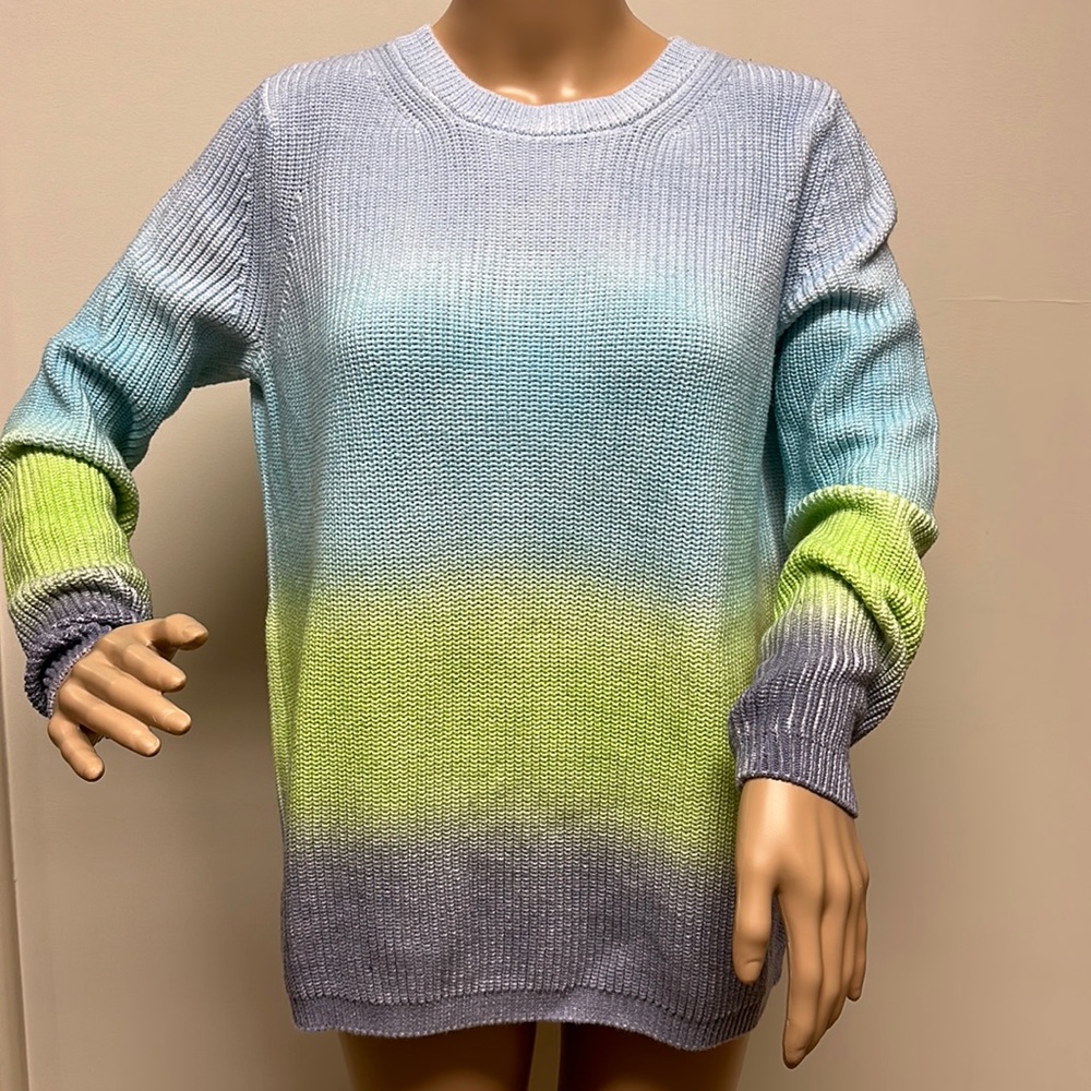 525 America Blue Green Purple Ombré 100% Cotton Sweater size S